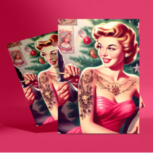 Cartão Postal Pin-up de Natal Tatuada