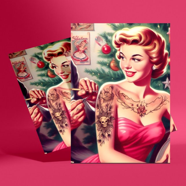 Cartão Postal Pin-up de Natal Tatuada (Criador carregado)