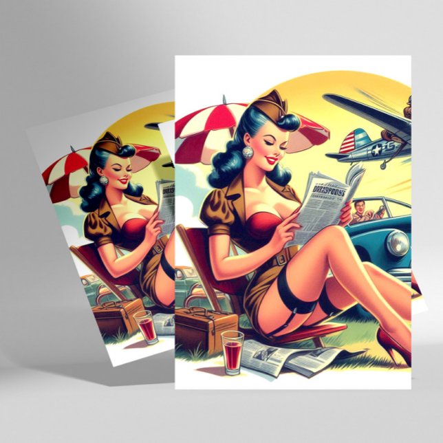 Cartão Postal Pin-up de Piloto Retro (Criador carregado)