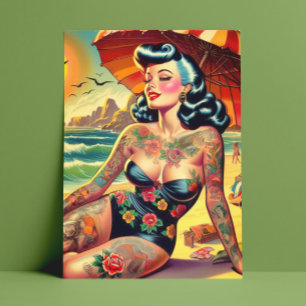 Cartão Postal Pin-up de Tattoo Beach