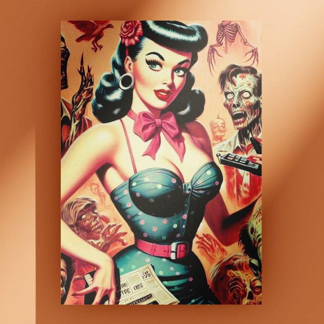 Cartão Postal Pin-up de Zombies Retro (Criador carregado)