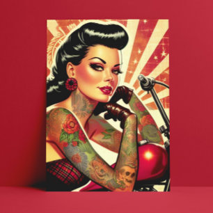 Cartão Postal Pin-up do Biker Retro