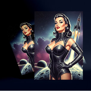 Cartão Postal Pin-up Espacial Vintage