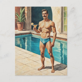 Cartão Postal Pin-up Masculino Vintage Zaddy | Hunk Retro à Beir