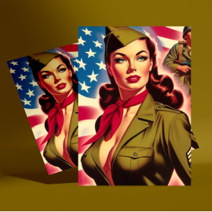 Cartão Postal Pin-up Militar Vintage