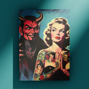 Cartão Postal Pin-up Tatuada Diabólica Retrô