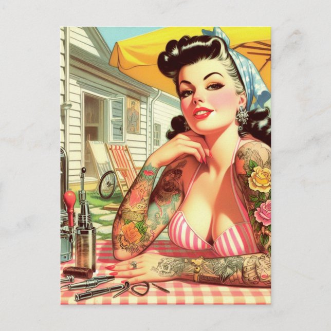 Cartão Postal Pin-up Vintage Old School (Frente)