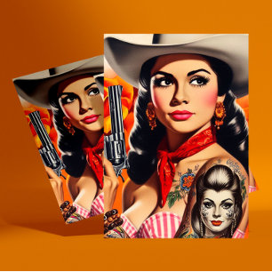 Cartão Postal Pin-up Western Vintage