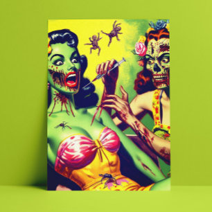 Cartão Postal Pin-up Zombie Retro