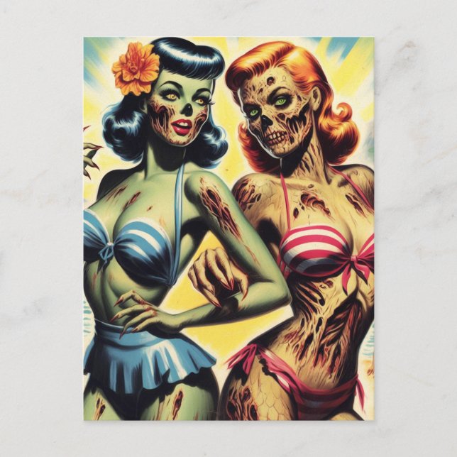 Cartão Postal Pin-ups Zombie Retro (Frente)