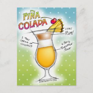CARTÃO POSTAL PINA COLADA RECIPE COCKTAIL ART