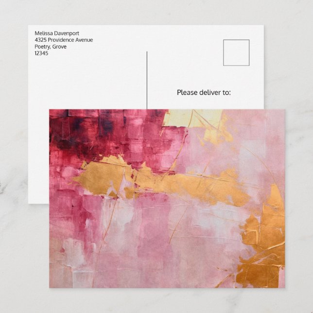 Cartão Postal Pincel Artístico Trave Dourado e Rosa (Frente/Verso)