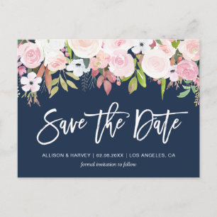 Cartão Postal pincel cor-de-rosa azul marinho floral salvar a da
