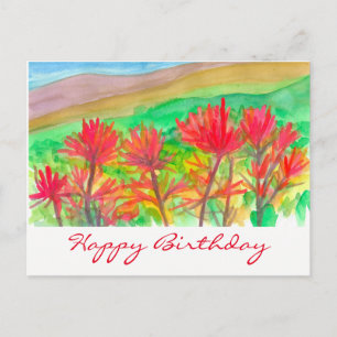 Cartão Postal Pincel de Índio Aquarela Feliz Aniversário