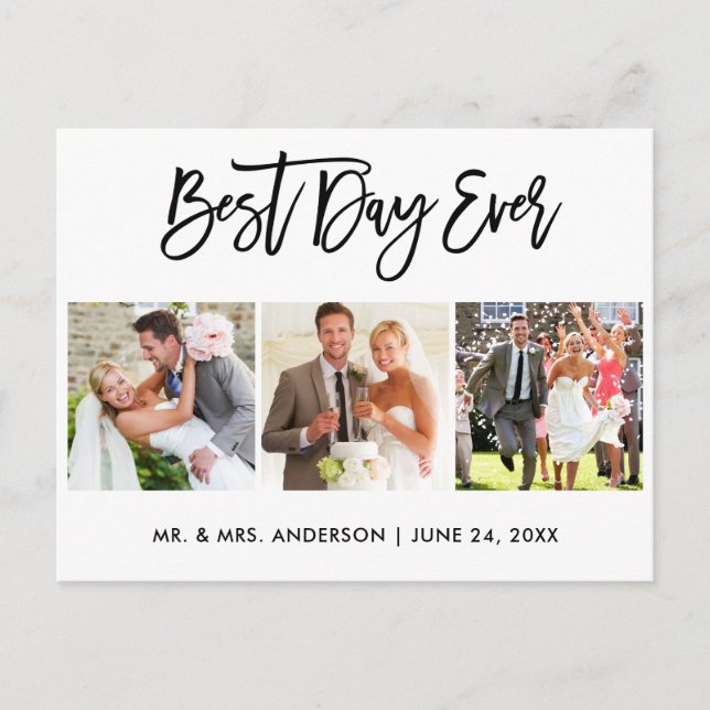 Cartão Postal Pincel Script Melhor Dia de Casamento 3 Foto (Frente)