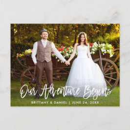 Cartão Postal Pincel Script Nossa Aventura Começa Casamento Obri