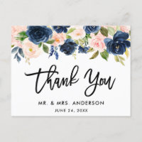 Pincel Script Rosa Azul Floral Casamento Agradecim