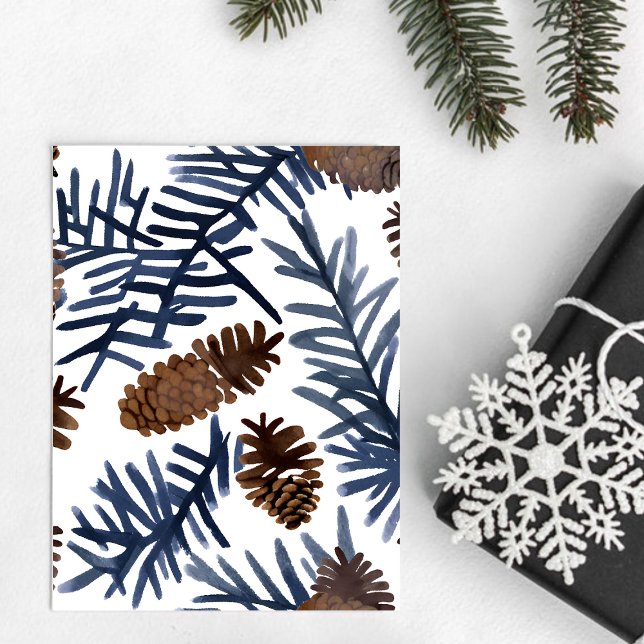 Cartão Postal Pine Cones & Branches | Impressão de inverno por A (Criador carregado)