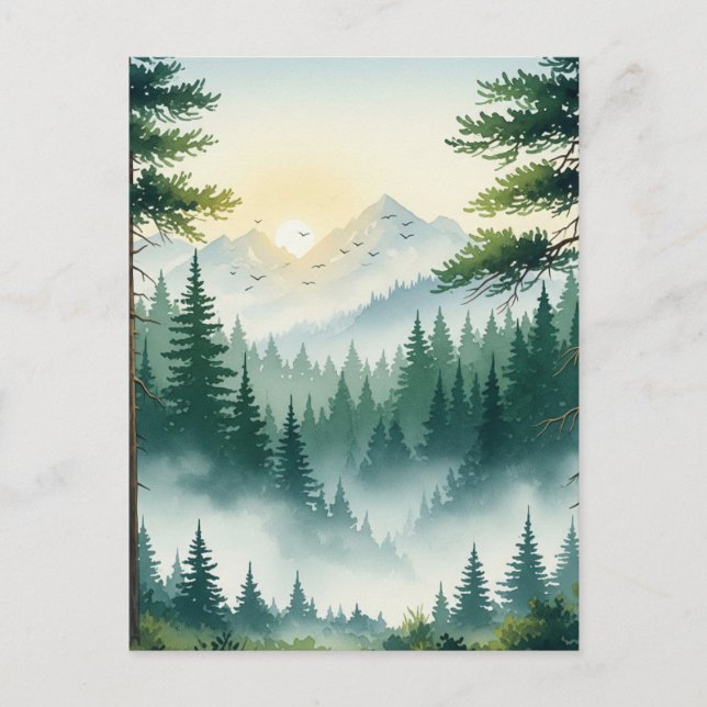 Cartão Postal Pine Forest Watercolor (Frente)