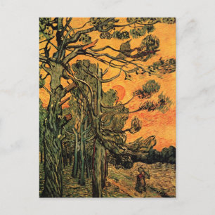 Cartão Postal Pine Trees Red Sky Sunset Van Gogh Belas Artes