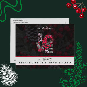 Cartão Postal Pinecone Evergreen Red Berries Data de Salvamento