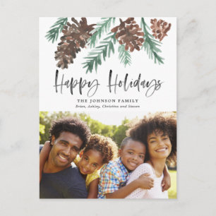 Cartão Postal Pinecone Natal Aquarela Foto de Férias