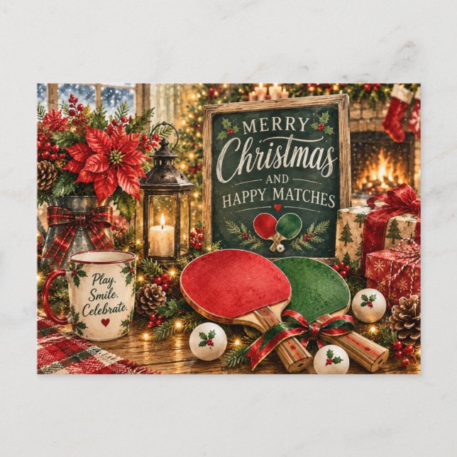 Cartão Postal Ping pong tema de Natal  (Frente)
