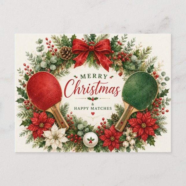 Cartão Postal Ping pong tema de Natal  (Frente)