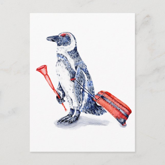 Cartão Postal Pinguim Africano com Suitcase (Frente)