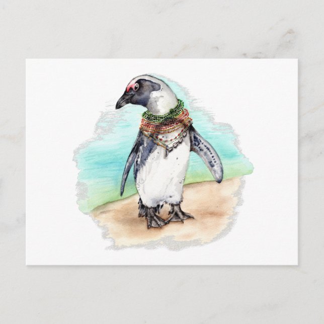 Cartão Postal Pinguim Africano em uma Praia (Frente)