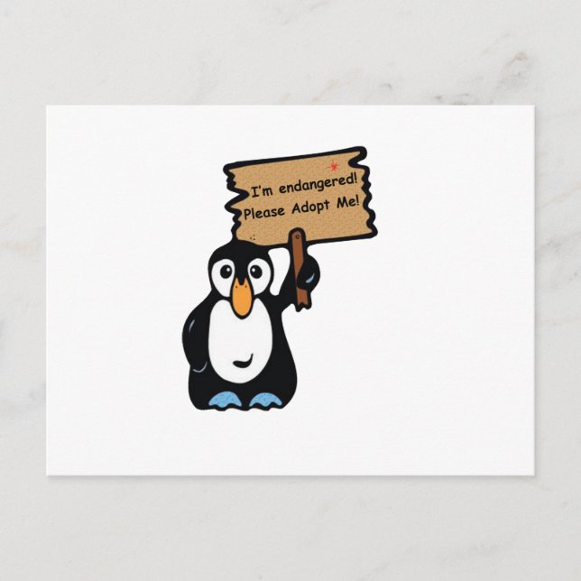 Cartão Postal Pinguim Ameaçado Adoção (Frente)