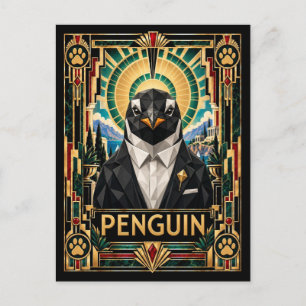 Cartão Postal Pinguim, Arte Deco Vida Selvagem