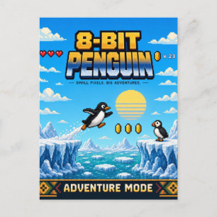 Cartão Postal Pinguim, Arte Pixel Retro de 8 Bits