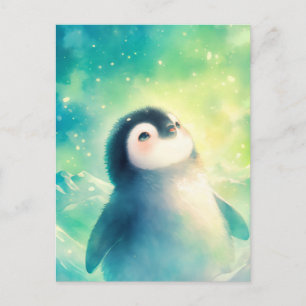 Cartão Postal Pinguim Bebê Doce na Neve Mágica
