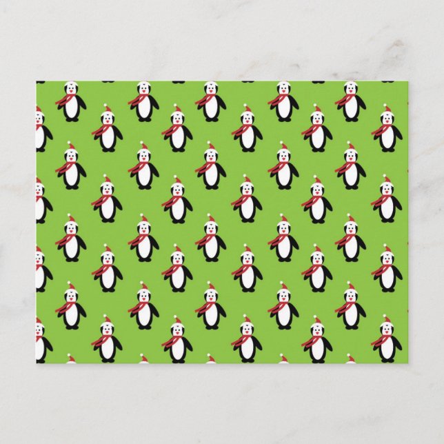 Cartão Postal Pinguim Bonito em Fundo Verde (Frente)