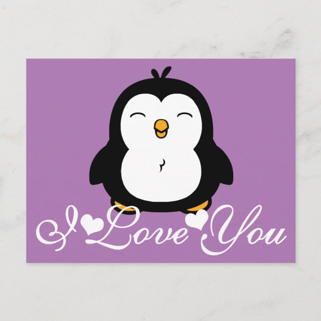 Cartão Postal Pinguim Bonito Eu Te Amo (Frente)
