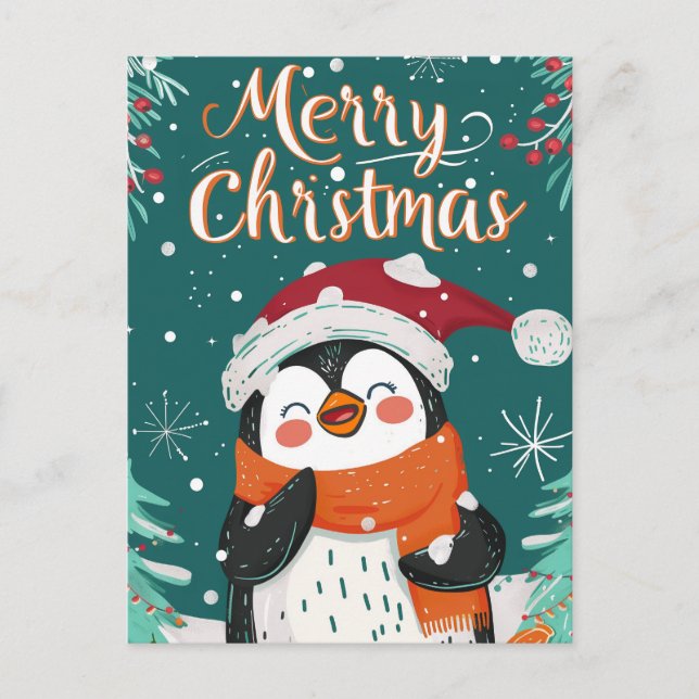 Cartão Postal Pinguim Bonito Natal (Frente)