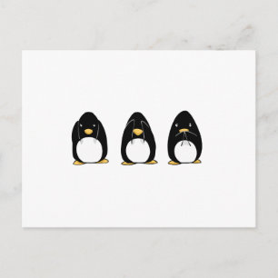Cartão Postal Pinguim Bonito Ver Falar Ouvir Sem Mau