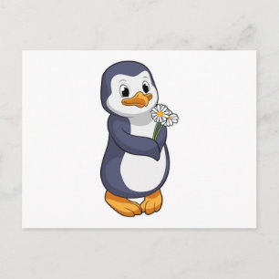 Cartão Postal Pinguim com Margarida
