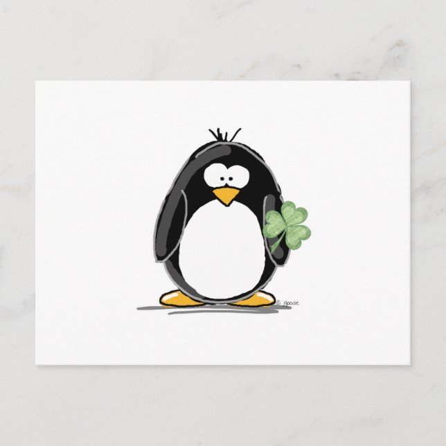 Cartão Postal Pinguim com Shamrock (Frente)