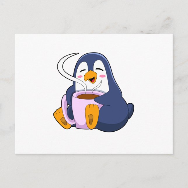 Cartão Postal Pinguim com xícara de café (Frente)