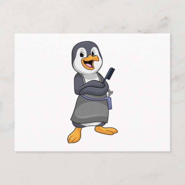 Cartão Postal Pinguim como cabelereiro com pente (Frente)
