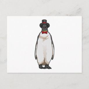 Cartão Postal Pinguim como Cavalheiro com Chapéu