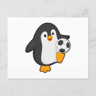 Cartão Postal Pinguim como jogador de futebol com bola de futebo