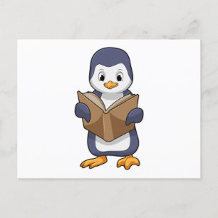 Cartão Postal Pinguim como Nerd com Livro