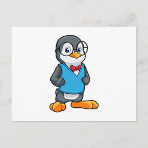 Cartão Postal Pinguim como Nerd com Óculos