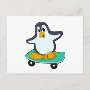 Cartão Postal Pinguim como Patinador em Skate