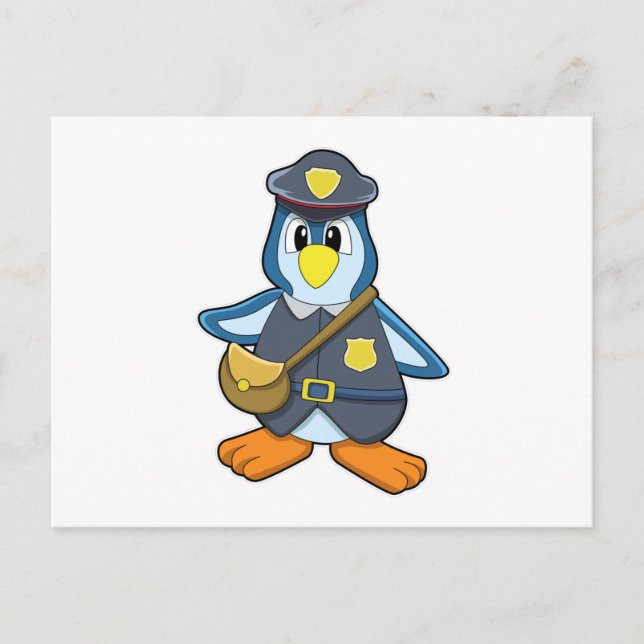 Cartão Postal Pinguim como policial com bolsa (Frente)