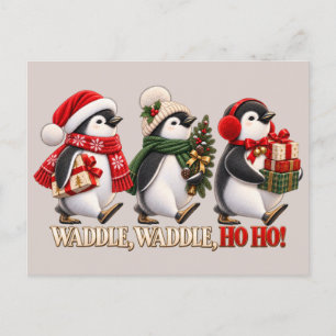 Cartão Postal Pinguim Cute de Natal Cambalear Ho Ho