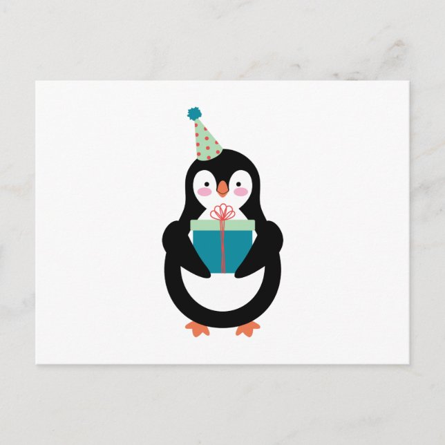 Cartão Postal Pinguim de Aniversário (Frente)